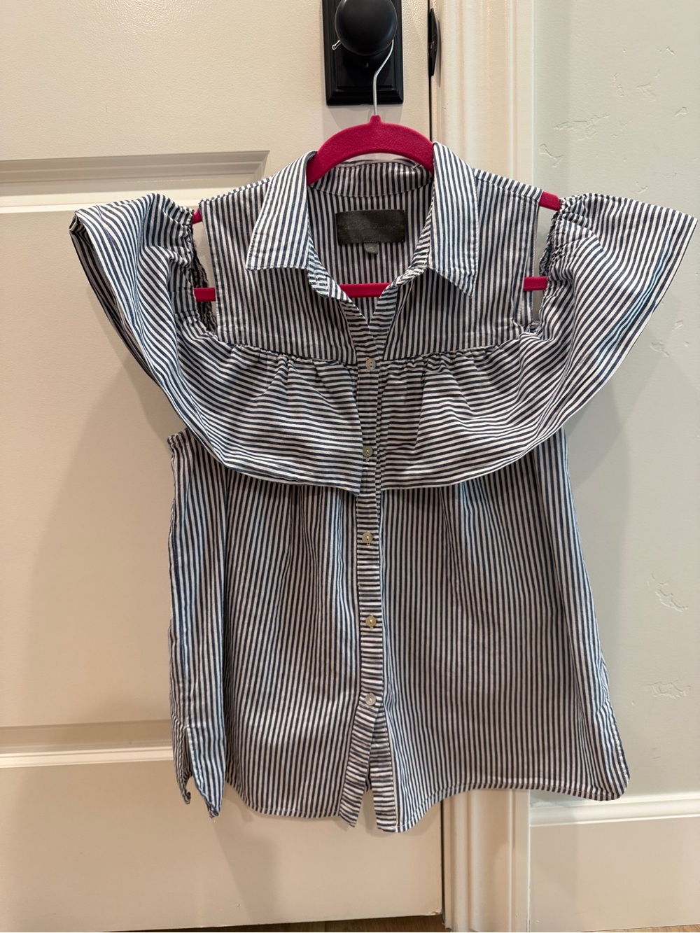 Anthropologie Sundays in Brooklyn Striped Ruffle Cold Shoulder Blouse M